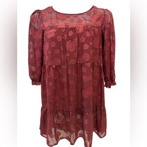 Speechless Maroon Floral Long Sleeve Dress, Large